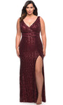 V-neck Sleeveless Sheath Back Zipper V Back Slit Sequined Empire Waistline Sheath Dress