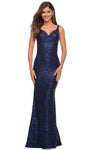 V-neck Mermaid Natural Waistline Back Zipper Sequined Open-Back Fitted Sleeveless Tank Dress with a Brush/Sweep Train