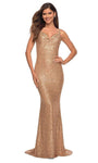 V-neck Mermaid Sleeveless Tank Natural Waistline Fitted Sequined Back Zipper Open-Back Dress with a Brush/Sweep Train