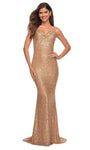 V-neck Natural Waistline Fitted Back Zipper Open-Back Sequined Sleeveless Tank Mermaid Dress with a Brush/Sweep Train