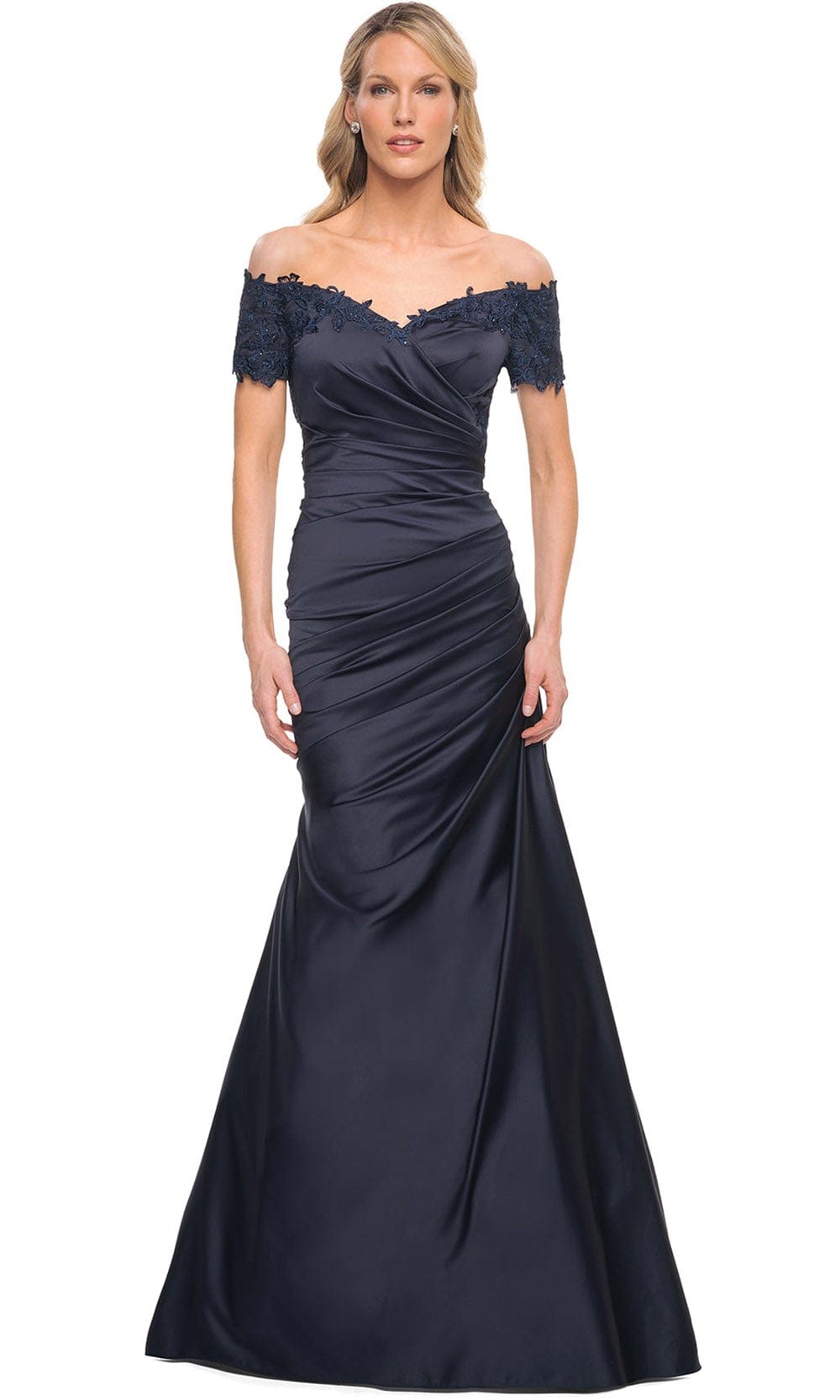 La Femme 30199 - Satin Lace Pleated Mother of the Groom Gown
