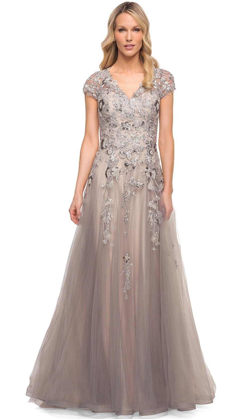 La Femme 30239 - Embroidered V-Neck Mother of the Groom Dress
