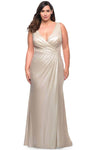 Tall V-neck Sheath Sleeveless Empire Waistline Back Zipper V Back Ruched Sheath Dress