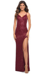 V-neck Sleeveless Spaghetti Strap Natural Waistline Open-Back Back Zipper Cutout Fitted Sequined Slit Sheath Sheath Dress/Evening Dress with a Brush/Sweep Train