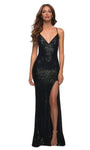 V-neck Sleeveless Spaghetti Strap Natural Waistline Fitted Back Zipper Open-Back Slit Cutout Sequined Sheath Sheath Dress/Evening Dress with a Brush/Sweep Train