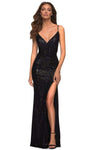 V-neck Sleeveless Bandeau Neck Sheath Natural Waistline Floor Length Back Zipper Faux Wrap Slit Sequined Lace-Up Sheath Dress/Evening Dress with a Brush/Sweep Train