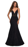 V-neck Plunging Neck Floor Length Applique Beaded Open-Back Back Zipper Sheer Mermaid Lace Spaghetti Strap Natural Waistline Dress