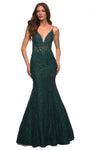 V-neck Spaghetti Strap Lace Plunging Neck Floor Length Natural Waistline Mermaid Back Zipper Applique Sheer Open-Back Beaded Dress