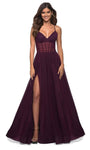 A-line V-neck Tulle Spaghetti Strap Corset Empire Waistline Slit Sheer Back Zipper Pocketed Ruched Dress with a Brush/Sweep Train