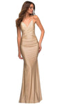 V-neck Spaghetti Strap Natural Waistline Mermaid Beaded Lace-Up Back Zipper Jersey Dress with a Brush/Sweep Train