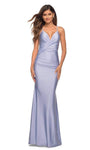 V-neck Mermaid Spaghetti Strap Natural Waistline Back Zipper Beaded Lace-Up Jersey Dress with a Brush/Sweep Train