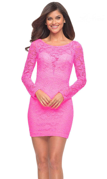 Sophisticated Bateau Neck Plunging Neck Sweetheart Natural Waistline Floral Print Long Sleeves Back Zipper Sheer Fitted Lace Cocktail Short Sheath Sheath Dress/Party Dress
