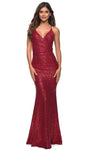Sophisticated V-neck Sheath Sleeveless Spaghetti Strap Back Zipper Open-Back Fitted Sequined Faux Wrap Natural Waistline Sheath Dress/Evening Dress/Prom Dress with a Brush/Sweep Train