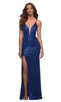 Sophisticated V-neck Spaghetti Strap Natural Waistline Sheath Lace-Up Slit Illusion Sequined Floor Length Plunging Neck Sheath Dress