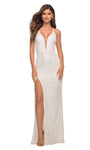 Sophisticated V-neck Spaghetti Strap Plunging Neck Natural Waistline Lace-Up Slit Sequined Illusion Sheath Floor Length Sheath Dress