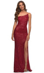 Floor Length Natural Waistline Sheath One Shoulder Sleeveless Fitted Open-Back Asymmetric Slit Sequined Back Zipper Sheath Dress/Party Dress