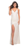 V-neck Spaghetti Strap Fitted Lace-Up Sequined Wrap Slit Ruched Natural Waistline Sheath Sheath Dress with a Brush/Sweep Train