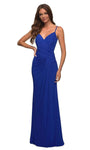 Sexy Sophisticated V-neck Bandeau Neck Slit Back Zipper Lace-Up Ruched Sheath Sleeveless Spaghetti Strap Jersey Natural Waistline Sheath Dress with a Brush/Sweep Train