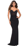 V-neck Ruched Fitted Sheer Lace-Up Back Zipper Corset Empire Waistline Floor Length Sleeveless Spaghetti Strap Bandeau Neck Sheath Jersey Sheath Dress/Evening Dress with a Brush/Sweep Train