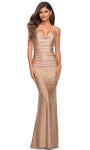 V-neck Jeweled Beaded Ruched Open-Back Spaghetti Strap Jersey Sheath Cowl Neck Natural Waistline Sheath Dress with a Brush/Sweep Train
