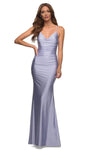 V-neck Sheath Cowl Neck Jeweled Open-Back Ruched Beaded Natural Waistline Spaghetti Strap Jersey Sheath Dress with a Brush/Sweep Train