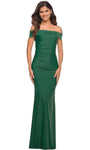 Floor Length Sheath Jersey Natural Waistline Off the Shoulder Open-Back Ruched Back Zipper Fitted Sheath Dress with a Brush/Sweep Train