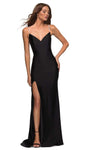 V-neck Natural Waistline Jersey Jeweled Open-Back Slit Sheath Floor Length Sheath Dress with a Brush/Sweep Train With Rhinestones