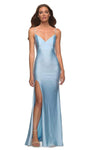 V-neck Slit Open-Back Jeweled Natural Waistline Floor Length Jersey Sheath Sheath Dress with a Brush/Sweep Train With Rhinestones