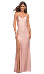 V-neck Sheath Natural Waistline Jersey Slit Open-Back Jeweled Floor Length Sheath Dress with a Brush/Sweep Train With Rhinestones