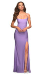 Sheath Scoop Neck Floor Length Spaghetti Strap Natural Waistline Slit Open-Back Lace-Up Jersey Sheath Dress