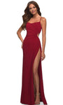 Scoop Neck Jersey Sheath Spaghetti Strap Natural Waistline Floor Length Fitted Cutout Ruched Slit Sheath Dress