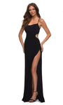 Jersey Sheath Natural Waistline Fitted Ruched Cutout Slit Scoop Neck Spaghetti Strap Floor Length Sheath Dress