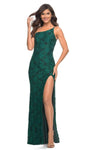 Beaded Slit Sheath One Shoulder Natural Waistline Lace Floor Length Sheath Dress/Evening Dress