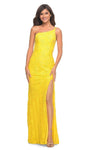 Floor Length Lace Sheath One Shoulder Slit Beaded Natural Waistline Sheath Dress/Evening Dress