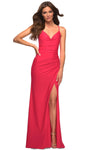 Flutter Sleeves Spaghetti Strap Jersey Sheath Back Zipper Slit Lace-Up Ruched Fitted Natural Waistline Bandeau Neck Cowl Neck Sheath Dress/Evening Dress with a Brush/Sweep Train