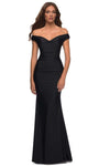 Fitted Open-Back Back Zipper Mesh Ruched Sheath Natural Waistline Off the Shoulder Sweetheart Floor Length Jersey Sheath Dress/Evening Dress/Party Dress with a Brush/Sweep Train