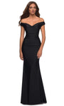 Off the Shoulder Floor Length Natural Waistline Sheath Mesh Back Zipper Ruched Open-Back Fitted Sweetheart Jersey Sheath Dress/Evening Dress/Party Dress with a Brush/Sweep Train