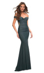 Jersey Ruched Mesh Open-Back Back Zipper Fitted Off the Shoulder Sweetheart Sheath Floor Length Natural Waistline Sheath Dress/Evening Dress/Party Dress with a Brush/Sweep Train