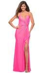 Sexy V-neck Sleeveless Sheath Jersey Floor Length Slit Open-Back Back Zipper Ruched Natural Waistline Sheath Dress with a Brush/Sweep Train