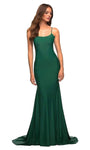 Scoop Neck Jersey Spaghetti Strap Open-Back Back Zipper Natural Waistline Mermaid Prom Dress with a Brush/Sweep Train