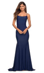 Scoop Neck Mermaid Natural Waistline Spaghetti Strap Jersey Back Zipper Open-Back Prom Dress with a Brush/Sweep Train