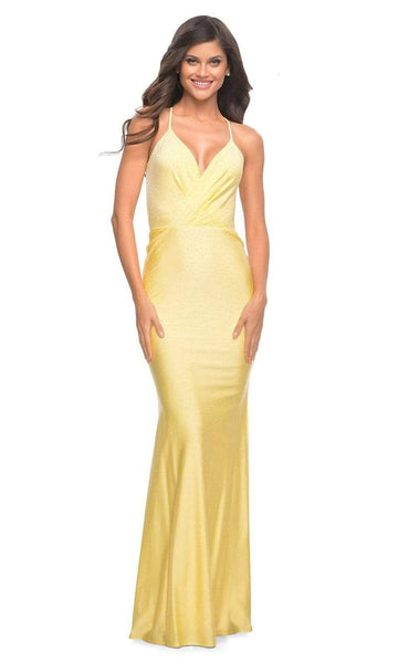 V-neck Spaghetti Strap Mermaid Natural Waistline Fitted Back Zipper Wrap Open-Back Beaded Jersey Dress with a Brush/Sweep Train With Rhinestones