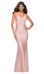 V-neck Mermaid Spaghetti Strap Wrap Beaded Back Zipper Open-Back Fitted Jersey Natural Waistline Dress with a Brush/Sweep Train With Rhinestones