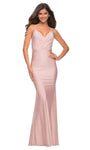 V-neck Jersey Mermaid Natural Waistline Fitted Beaded Back Zipper Open-Back Wrap Spaghetti Strap Dress with a Brush/Sweep Train With Rhinestones