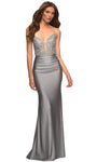 V-neck Sheath Mermaid Lace-Up Back Zipper Natural Waistline Plunging Neck Sheath Dress with a Brush/Sweep Train With Rhinestones