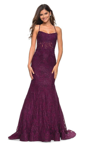 La Femme - 30467 Sleeveless Embroidered Long Dress Special Occasion Dress 00 / Dark Berry