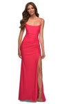 Sophisticated Jersey Lace-Up Open-Back Ruched Fitted Wrap Slit Bateau Neck Scoop Neck Sleeveless Spaghetti Strap Natural Waistline Sheath Floor Length Sheath Dress/Evening Dress with a Brush/Sweep Tra