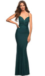 V-neck Natural Waistline Floor Length Jersey Sheath Spaghetti Strap Open-Back Back Zipper Sheath Dress/Party Dress