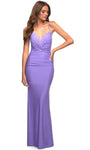 V-neck Sheath Floor Length Jersey Spaghetti Strap Back Zipper Open-Back Natural Waistline Sheath Dress/Party Dress