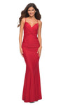 V-neck Sheath Spaghetti Strap Jersey Natural Waistline Floor Length Back Zipper Open-Back Sheath Dress/Party Dress